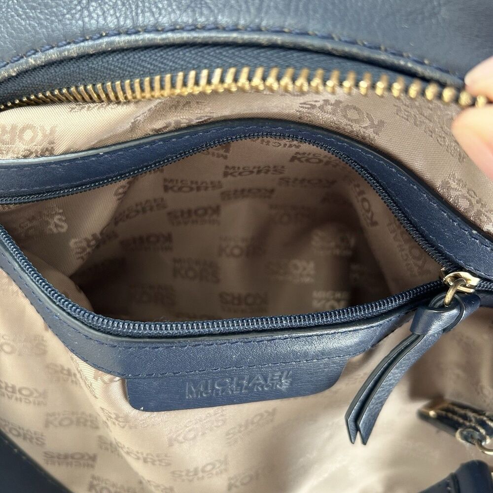 Michael Kors Y2K Purse Blue Leather Shoulder Bag Buckles Hobo Crescent - Picture 8 of 16